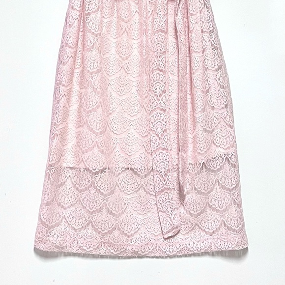 Jessica Simpson Lace Midi Dress Size 8 Blush Pink Scalloped Chain Collar Belted - Picture 10 of 16